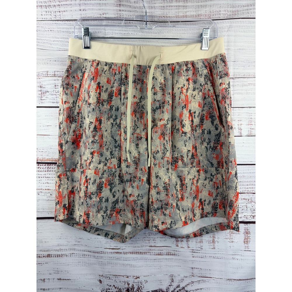 Crane aldi Mens Performance Shorts Grey Orange Glitch Print Size M 7 Inch Inseam